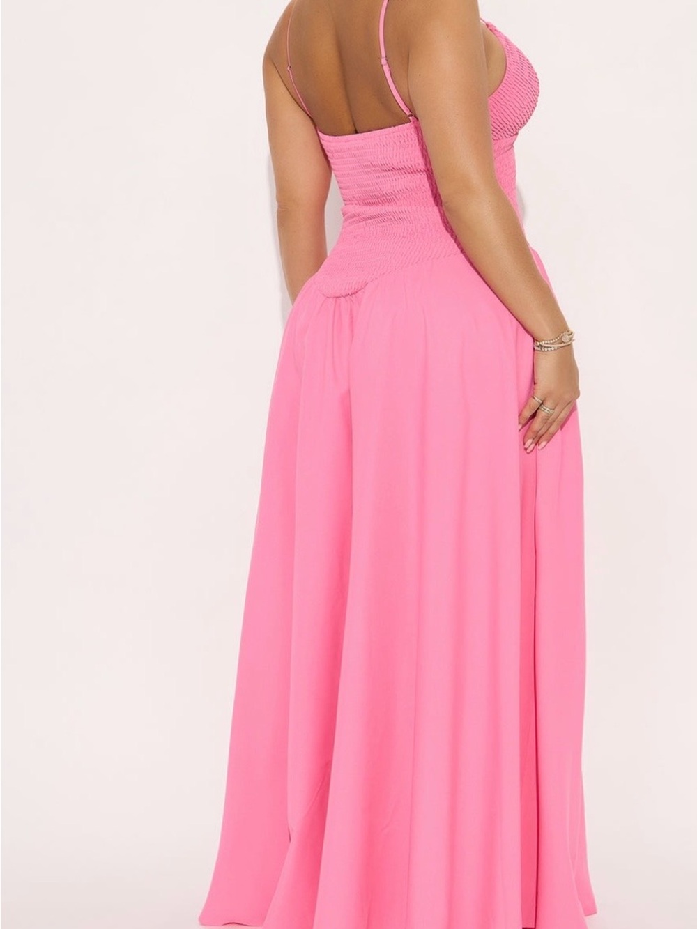 Pink Maxi Dress with Smocked Bodice